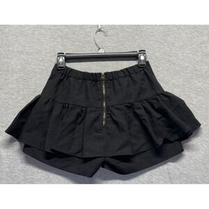 Ozoc Layered Flounce Mini Skirt Skort Womens Medium Black Back Zip Ruffled Hem